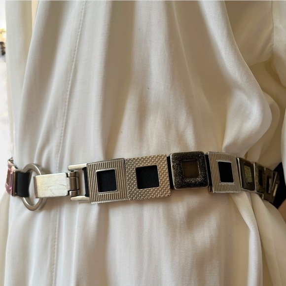Y2K Metal Geometric Links Belt Carabiner O ring Buckle Stretchy Glitter Silver M